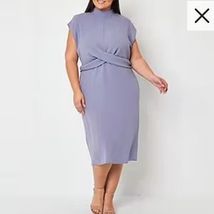 Worthington Short Sleeve Midi Shift Dress NWT Size L Violet Granite